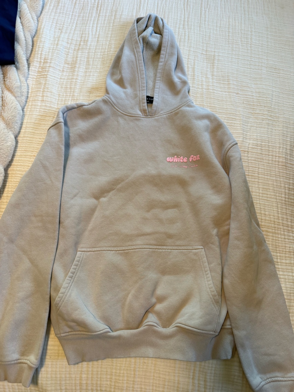 White Fox Boutique Taupe Hoodie with Pink Logo